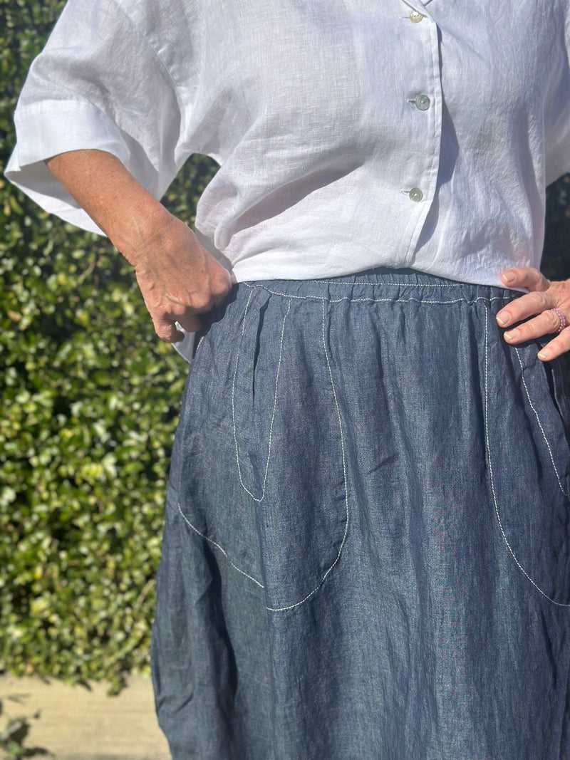 Poseidon Skirt | 100% Linen Mid-Length Skirt with Pockets