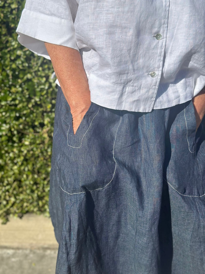 Poseidon Skirt | 100% Linen Mid-Length Skirt with Pockets