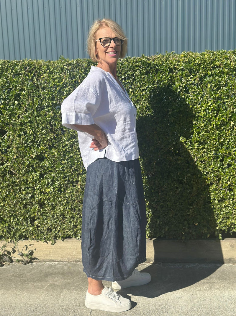 Poseidon Skirt | 100% Linen Mid-Length Skirt with Pockets