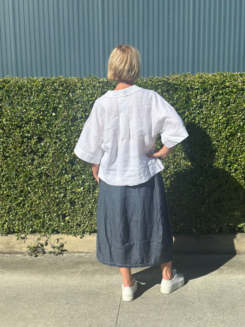 Poseidon Skirt | 100% Linen Mid-Length Skirt with Pockets