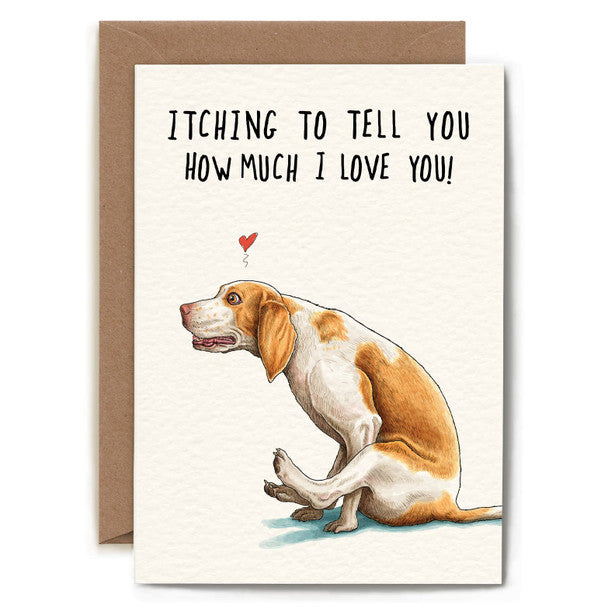 Itching Love Anniversary Card – funny dog scratching illustration