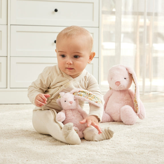 baby pink bunny soft toy floral ears nursery gift