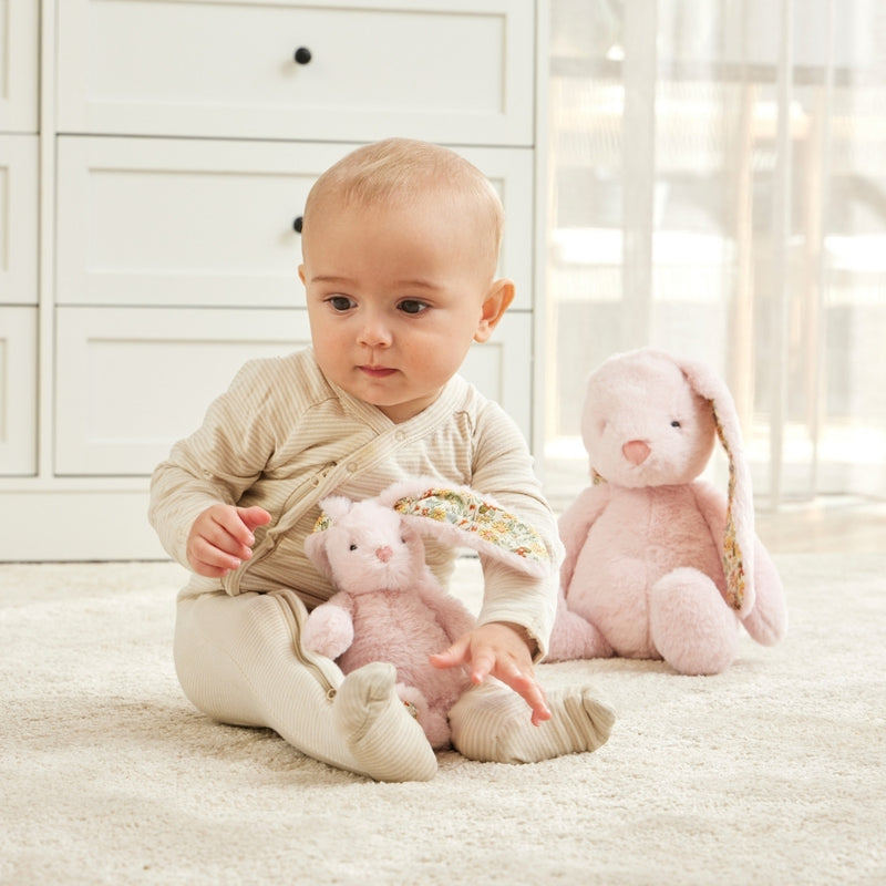 baby pink bunny soft toy floral ears nursery gift