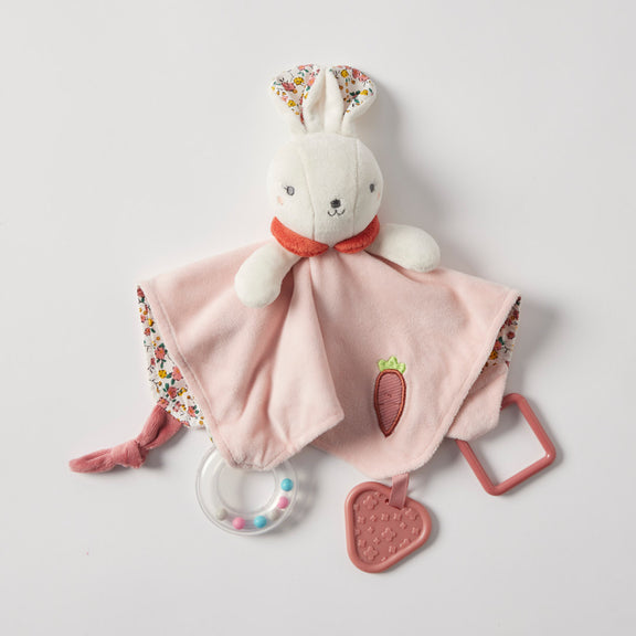 jiggle giggle bunny rattle comforter pink baby toy