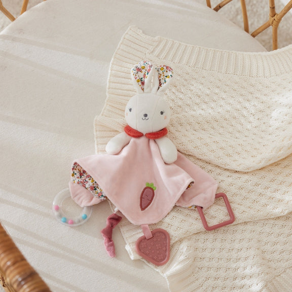 baby comforter bunny soft toy rattle pink floral