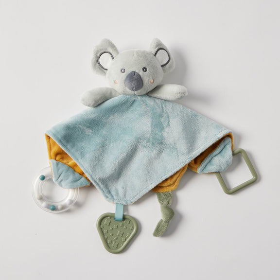 jiggle giggle koala rattle comforter baby toy blue mustard