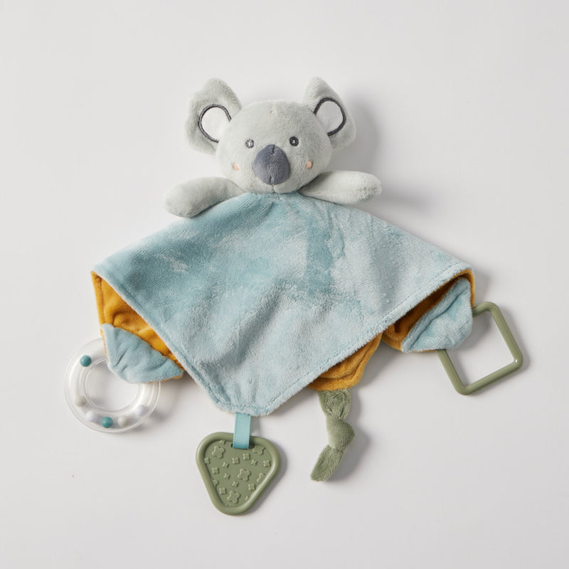 jiggle giggle koala rattle comforter baby toy blue mustard