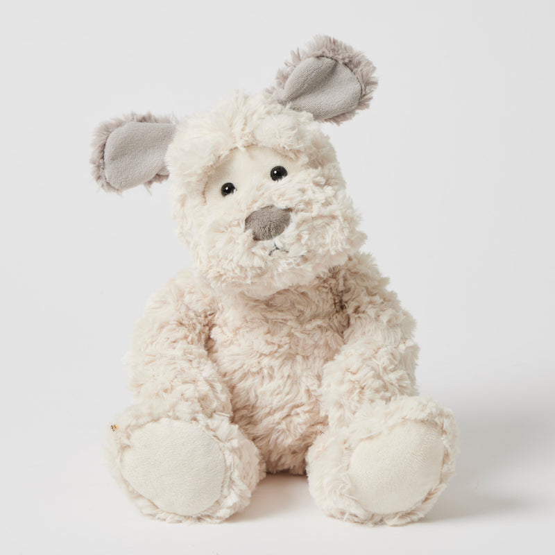 Ultra-soft Scruff the Dog plush toy with weighted beanie bottom.