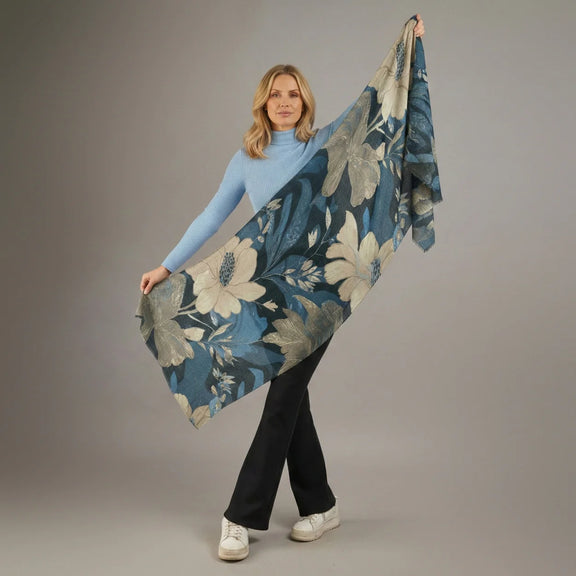 soft winter scarf australia - blue floral scarf