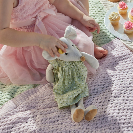 Juliet Mouse Plush Toy | Vintage-Style Soft Toy in Sage Green Dress