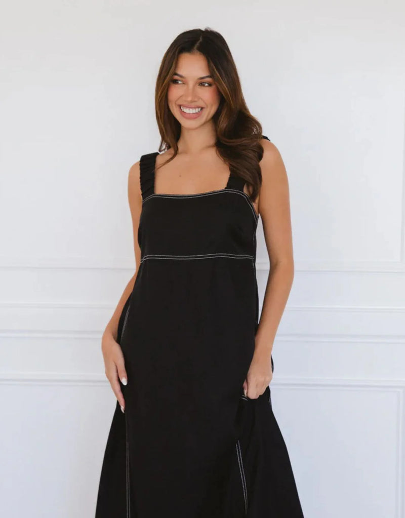 Black maxi dress with contrast stitching by Label of Love