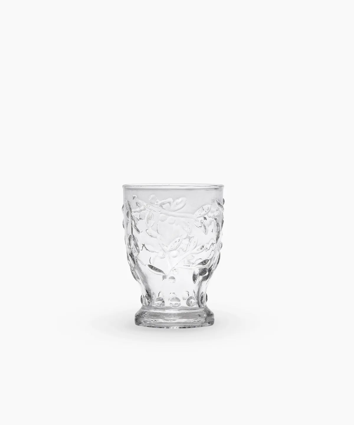 Clear chunky tumbler with embossed leaf pattern