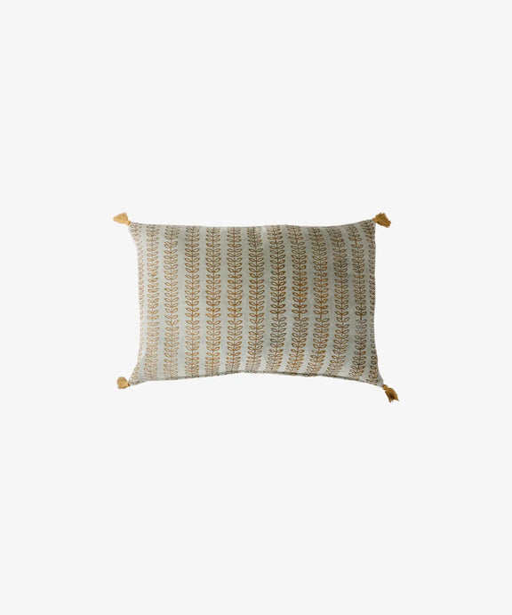 blue velvet cushion with tassels