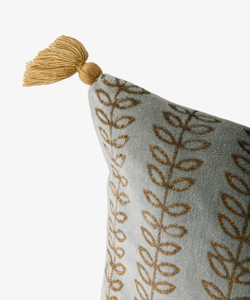 handblock printed leaf cushion