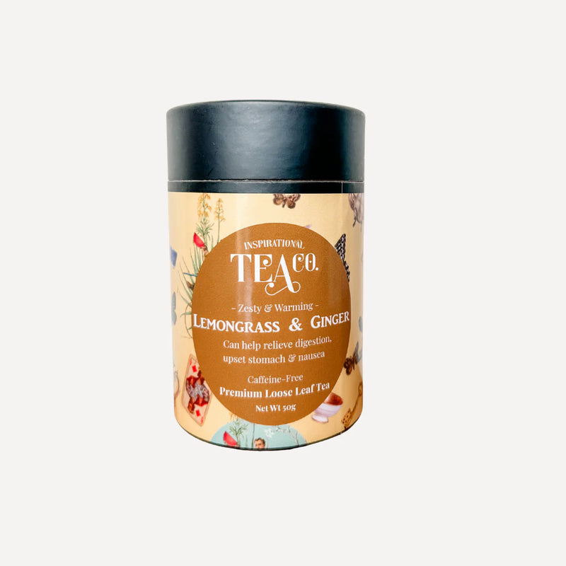Tea canister with 'Inspirational Tea Co.' branding on a white background Lemongrass & Ginger Loose Leaf Tea - 50g Canister