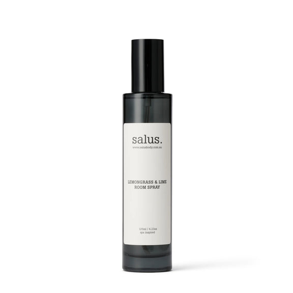 Australian made Salus room spray with lemongrass, lime and lemon myrtle.
Botanical citrus home fragrance spray in a glass bottle.