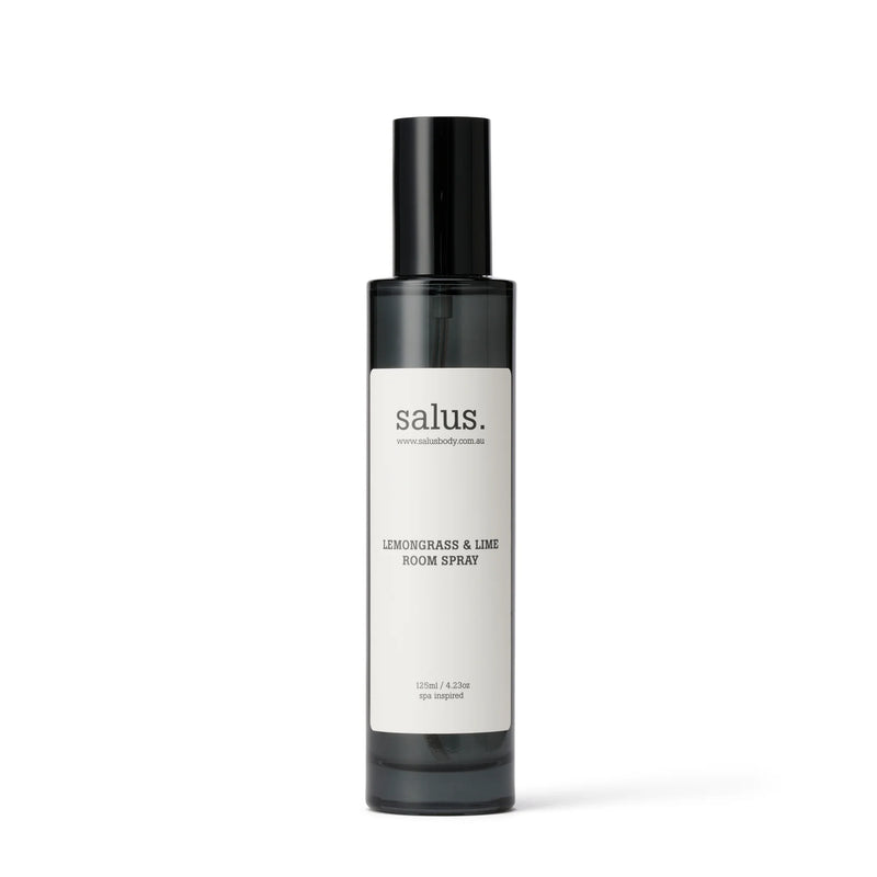 Australian made Salus room spray with lemongrass, lime and lemon myrtle.
Botanical citrus home fragrance spray in a glass bottle.