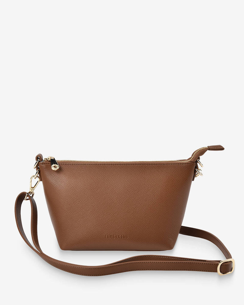 Elms+King Leyton Xbody bag in Tan Saffiano.