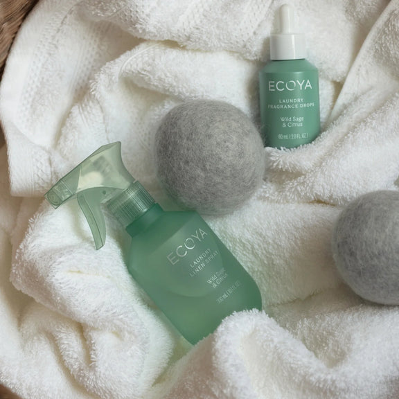 Wild Sage and Citrus 300ml Linen Spray by ECOYA for freshly laundered linen.