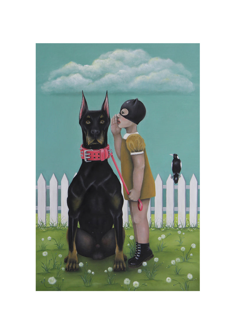 Ninni Little Secret dog art card illustration