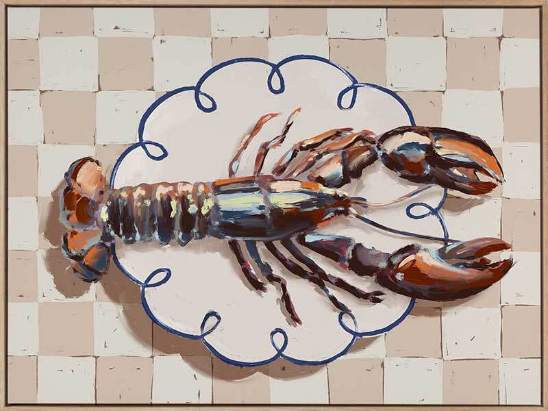 Alfresco Dinner Red lobster canvas art in an oak box frame