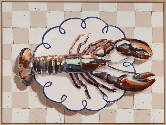 Alfresco Dinner Red lobster canvas art in an oak box frame