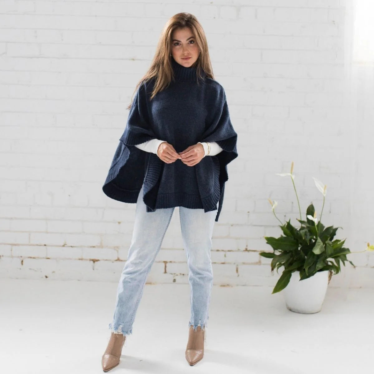 Women's winter clothing - lorna lambswool poncho navy