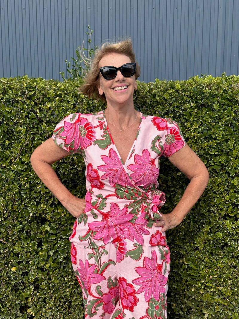 Pink Floral Wrap Top
