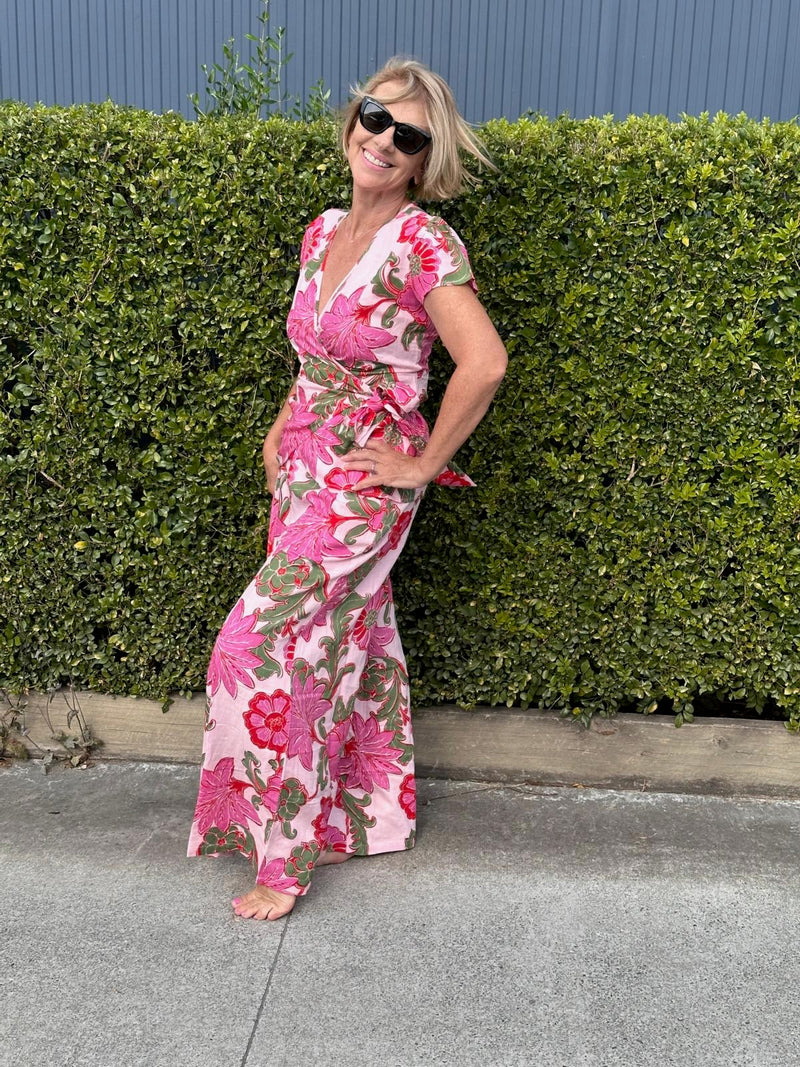 Lottie Wrap Top – Pink Ibiza Linen Blend Women’s Wrap Top