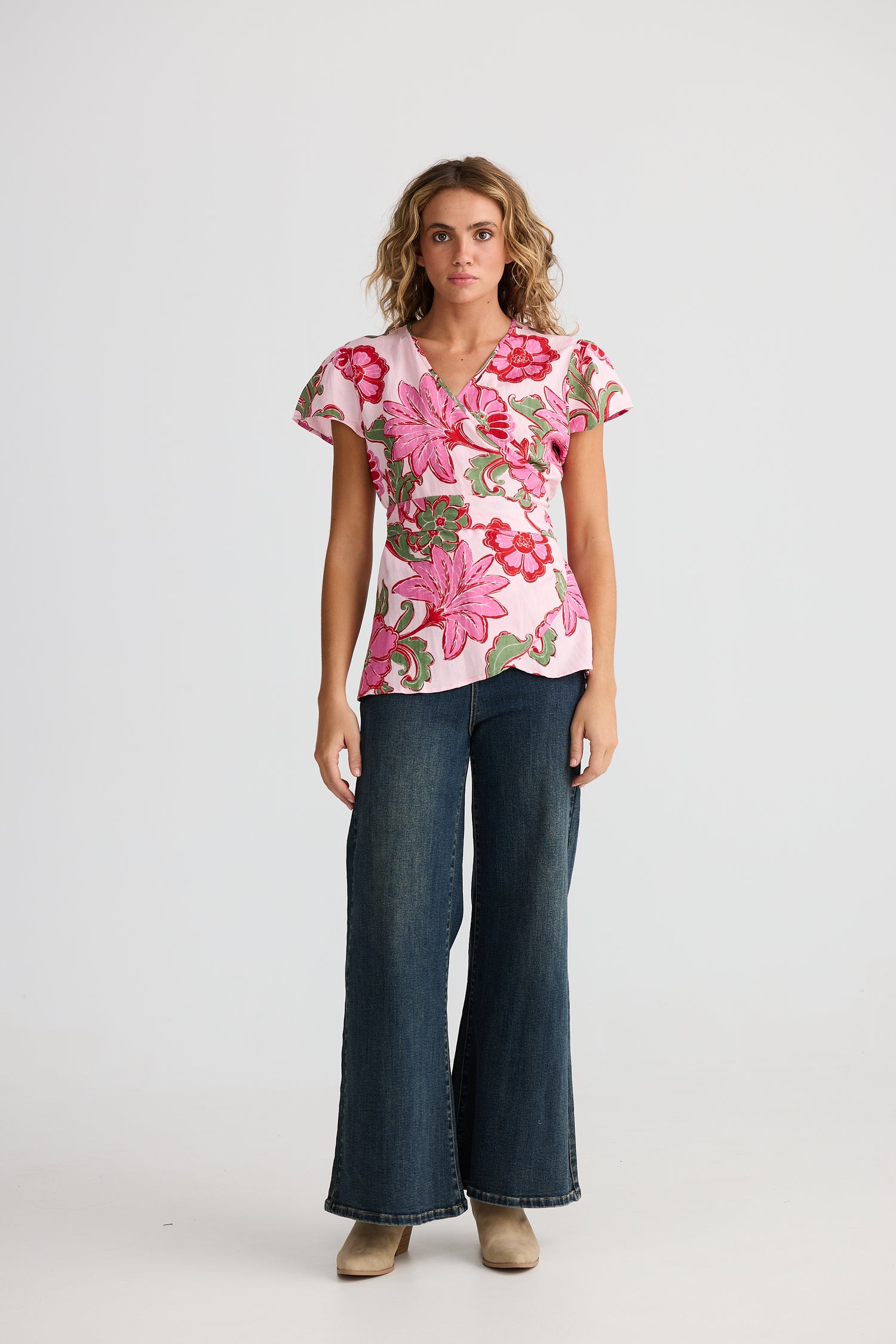 Lottie Wrap Top Pink Ibiza – linen blend women’s wrap blouse