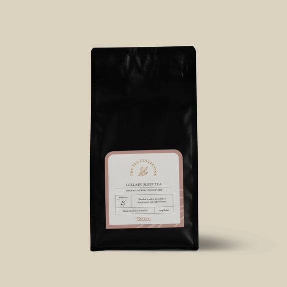 Lullaby Sleep Tea Organic Herbal Tea 100g refill pouch by The Tea Collective.
Organic loose leaf herbal tea refill with chamomile, rooibos and lemon balm.