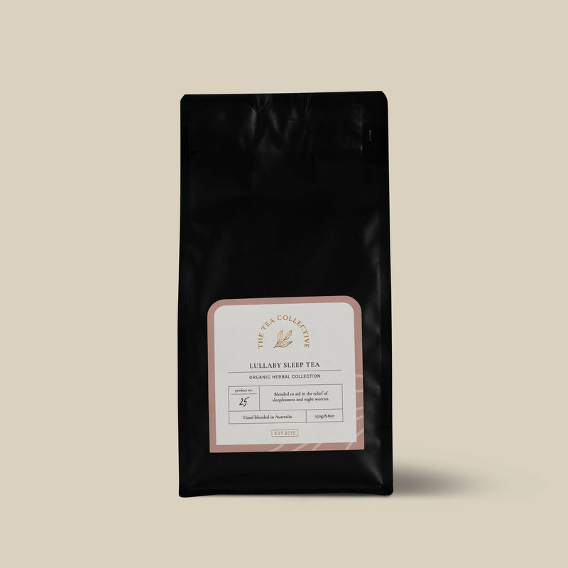 Lullaby Sleep Tea Organic Herbal Tea 100g refill pouch by The Tea Collective.
Organic loose leaf herbal tea refill with chamomile, rooibos and lemon balm.