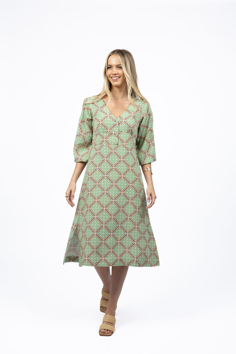 Marrakesh Midi Dress in exclusive print – front view