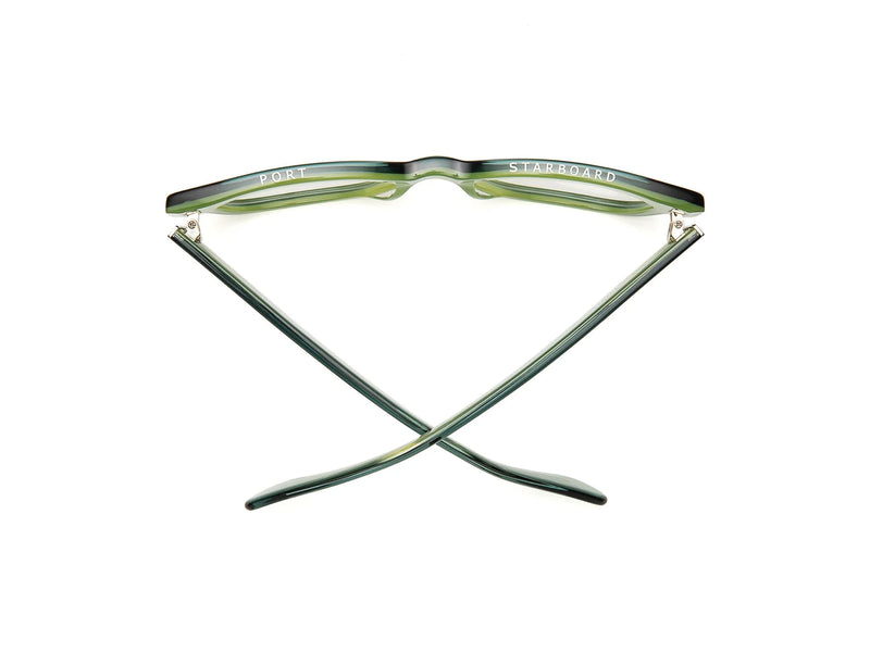 Algae green reading glasses with Port and Starboard engravings