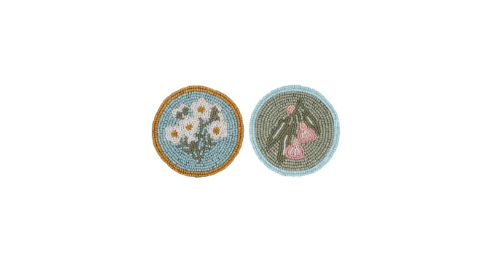 Madge beaded coasters set of two with floral design