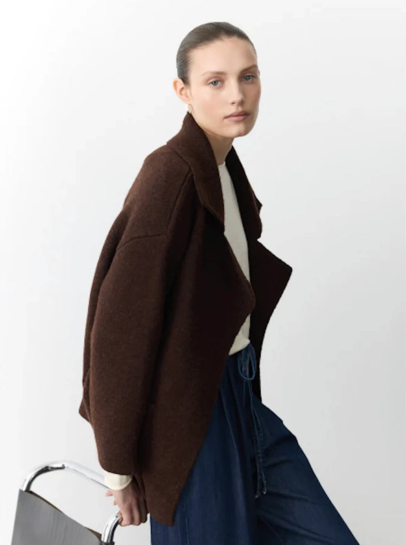 Little Lies Mahalia coatigan in chocolate brown designed for comfortable winter layerin