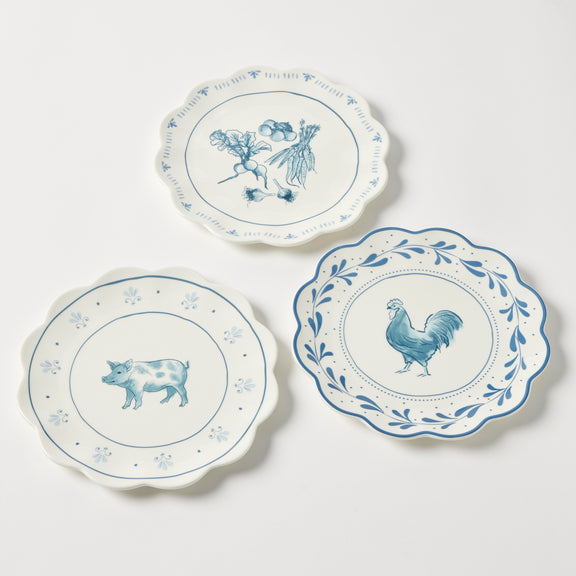 Blue and white Maison Bleue Side Plate styled in a tabletop setting with assorted styles.