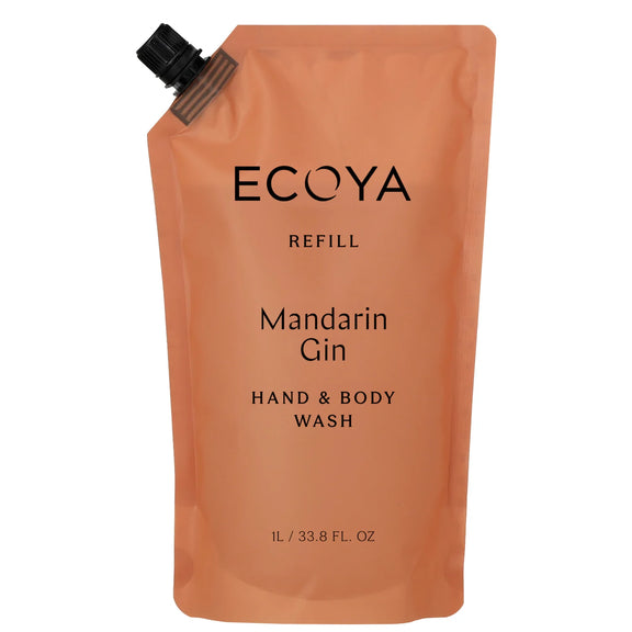 ECOYA Mandarin Gin hand and body wash refill pouch on a white background