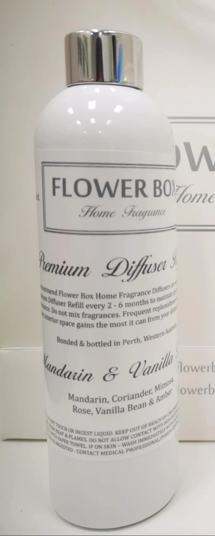 300ml Mandarin and Vanilla Bean reed diffuser refill by Flower Box Home Fragrance.