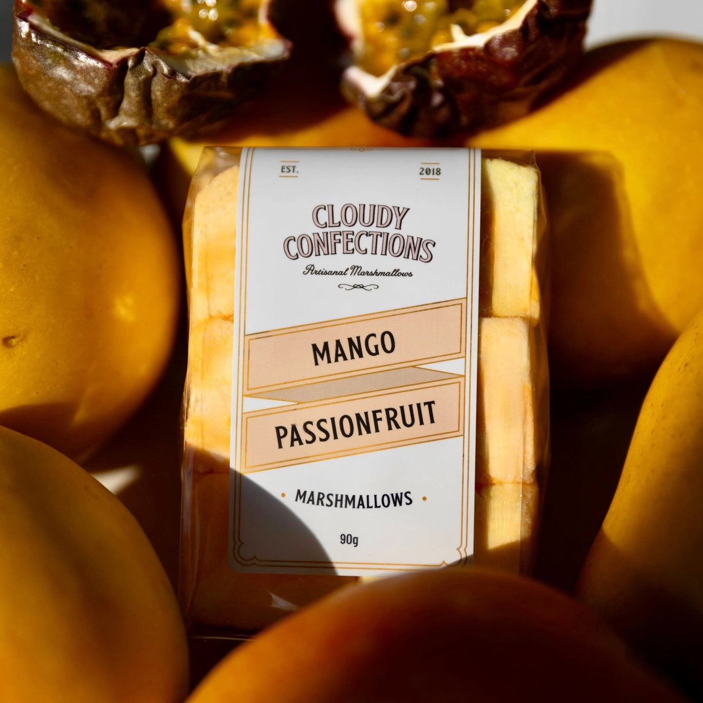 Handcrafted mango and passionfruit marshmallows made in Australia