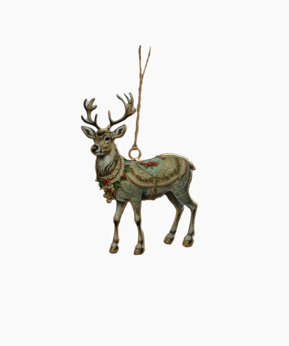 Margo Embellished Hanging Deer – enamel Christmas tree ornament with festive detailing