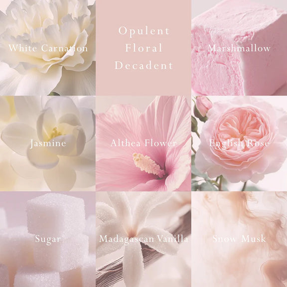 Collage of flowers with names underneath on a pink background