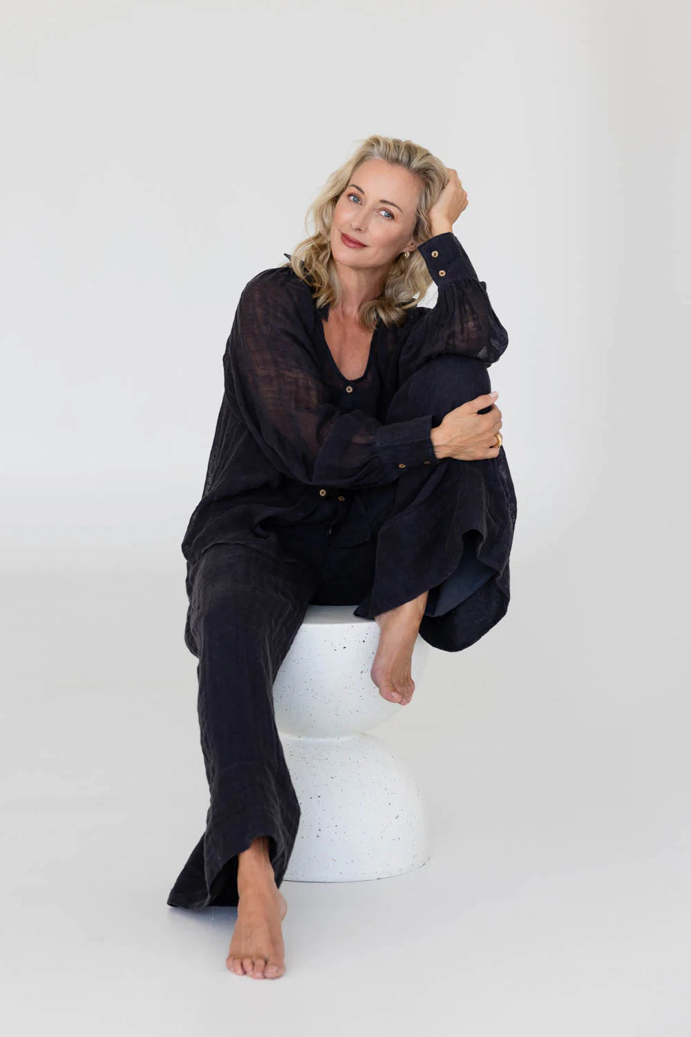 mika linen blouse midnight gauze linen women blouse