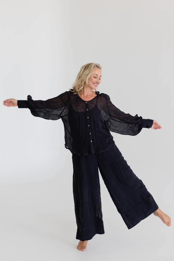 women linen blouse australia midnight colour