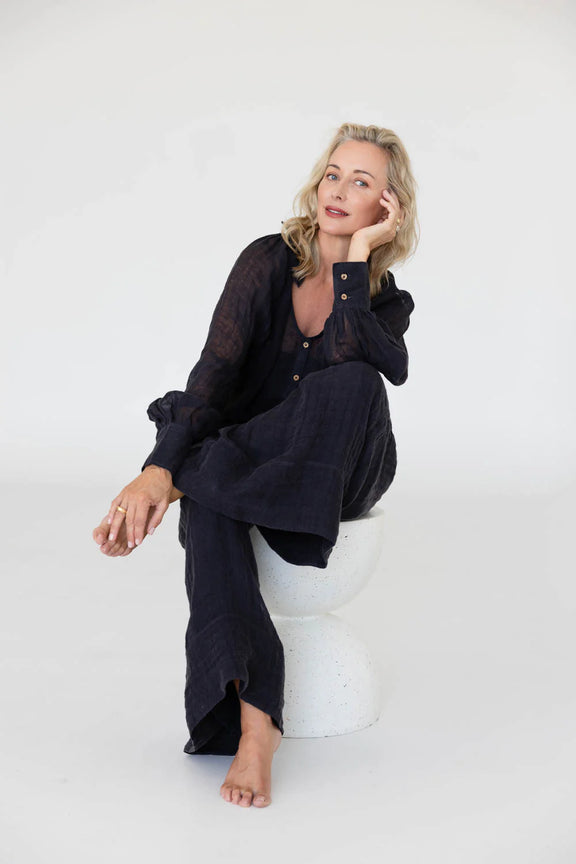 mika linen blouse midnight gauze linen women blouse