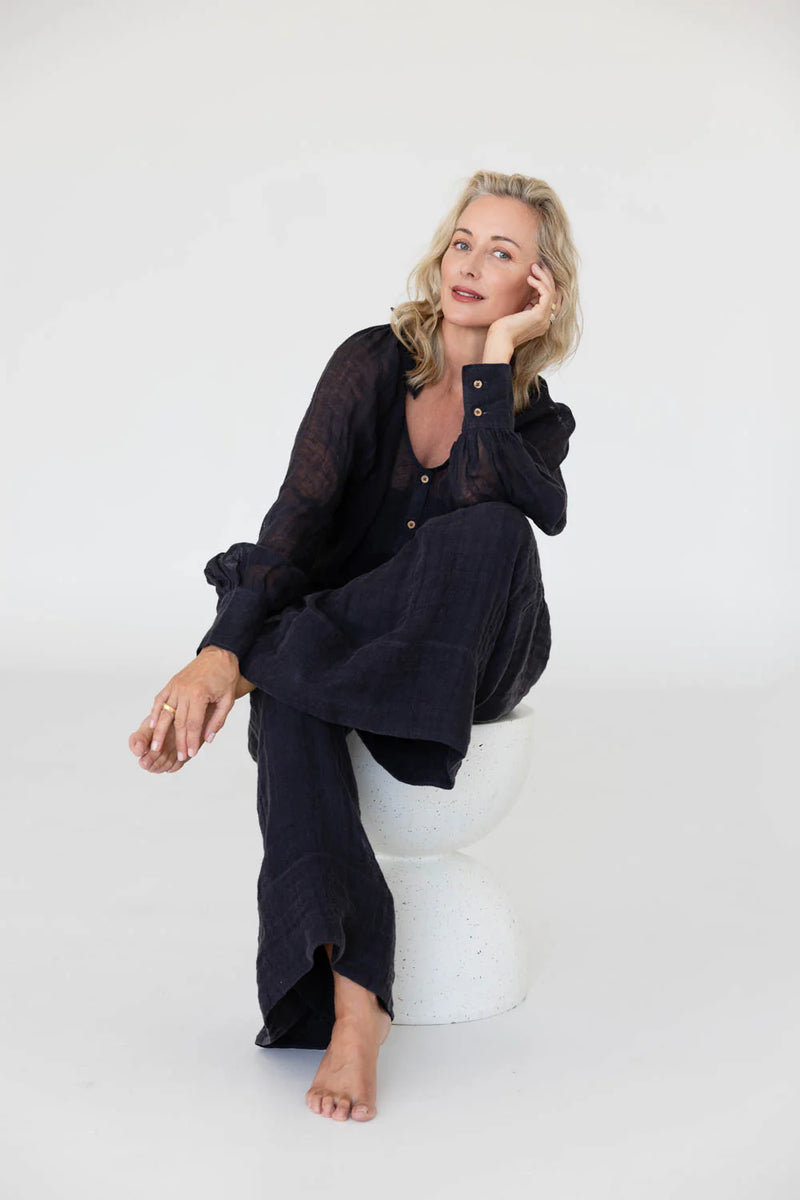 mika linen blouse midnight gauze linen women blouse