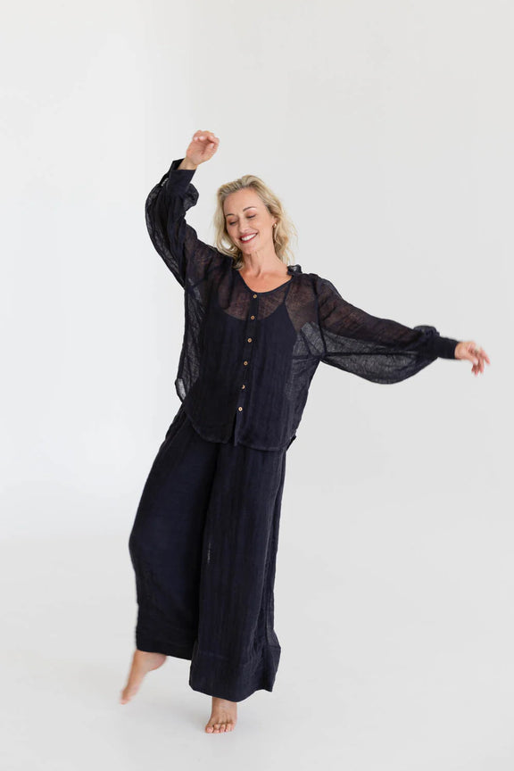 mika linen blouse midnight gauze linen women blouse