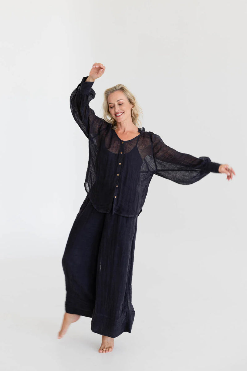 mika linen blouse midnight gauze linen women blouse