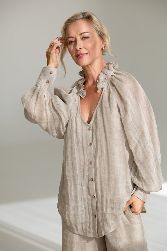 feminine shirt - Eadie Mika linen blouse natural gauze linen women's blouse