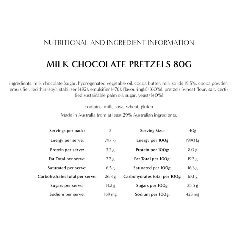 New Farm Confectionery chocolate pretzels gourmet chocolate snack - nutritional information 